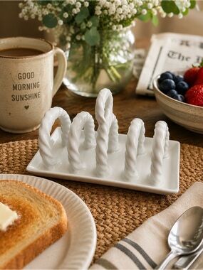 Vintage English Ceramic Toast Rack – White Glazed – Cottage Coastal Entertaining